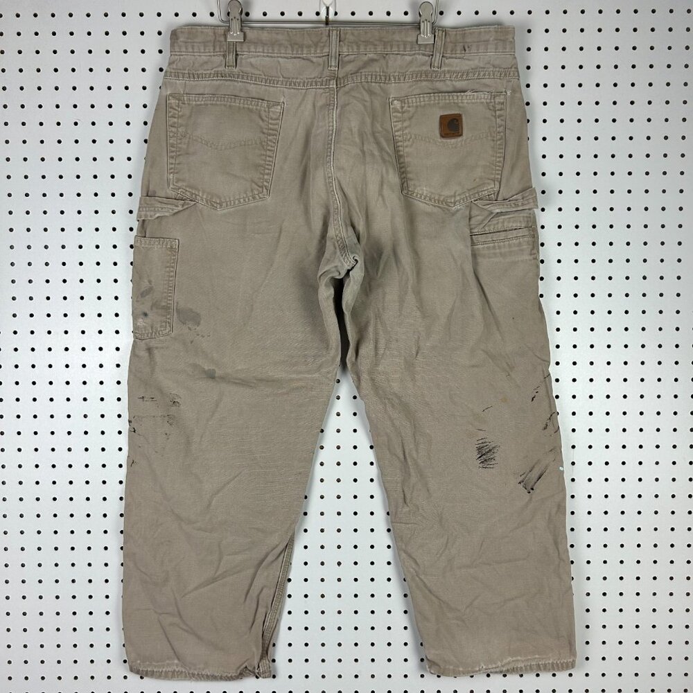 Carhartt Carpenter Pants 38x30 Painted Distressed Faded Work‎ Wear Brown Loose